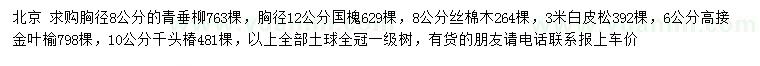 求購(gòu)青垂柳、國(guó)槐、絲棉木等