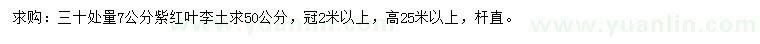 求購(gòu)30處量7公分紫紅葉李