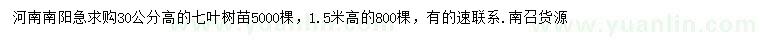 求購高30公分七葉樹苗