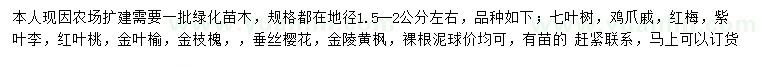 求購七葉樹、雞爪槭、紅梅等