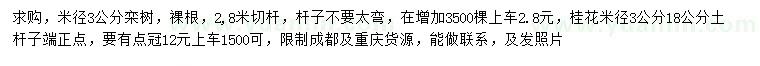 求購米徑3公分欒樹、桂花