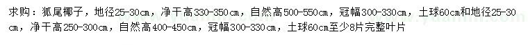 求購(gòu)地徑25-30公分狐尾椰子