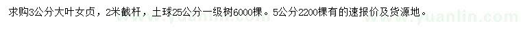 求購(gòu)3公分大葉女貞