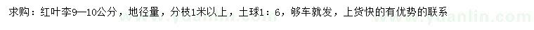 求購(gòu)地徑量9-10公分紅葉李