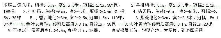 求購饅頭柳、旱柳、小葉楊等