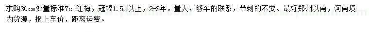 求購30公分處量7公分紅梅