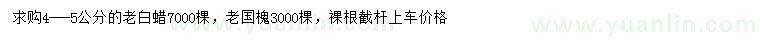 求購4-5公分老白蠟、老國槐