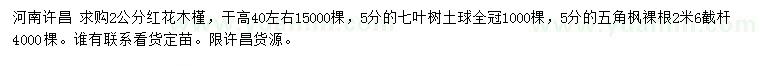 求購紅花木槿、七葉樹、五角楓