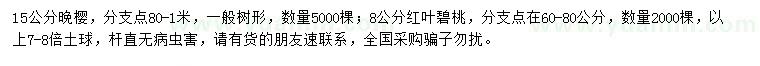 求購15公分晚櫻、8公分紅葉碧桃
