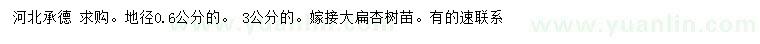 求購(gòu)地徑0.6、 3公分嫁接大扁杏樹(shù)苗