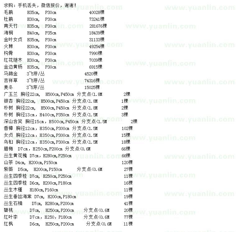 求購毛鵑、杜鵑、南天竹等