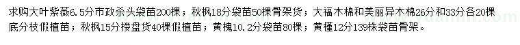 求購大葉紫薇、秋楓、大福木棉等