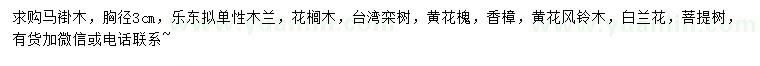 求購馬褂木、樂東擬單性木蘭、花櫚木等