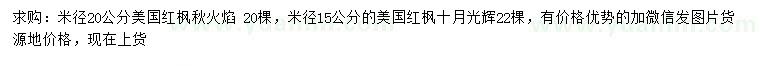 求購米徑15、20公分美國紅楓秋火焰