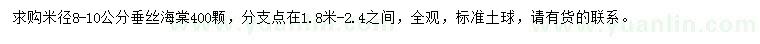求購米徑8-10公分垂絲海棠