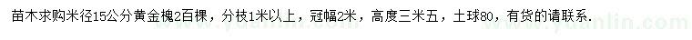 求購米徑15公分黃金槐