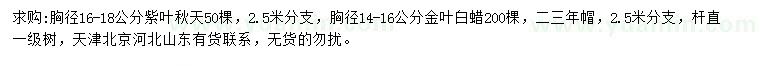 求購(gòu)胸徑16-18公分紫葉秋天、胸徑14-16公分金葉白蠟