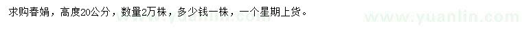 求購高度20公分春娟