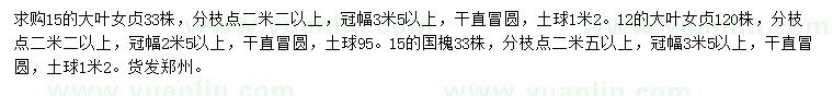 求購12、15公分大葉女貞、15公分國槐