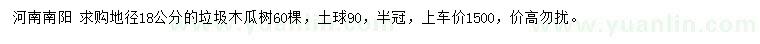 求購地徑18公分垃圾木瓜樹