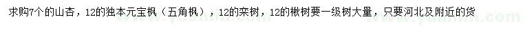 求購山杏、元寶楓、欒樹等