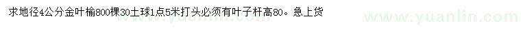 求購地徑4公分金葉榆
