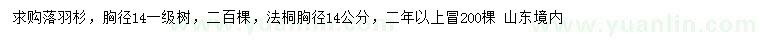 求購胸徑14公分落羽杉、法桐