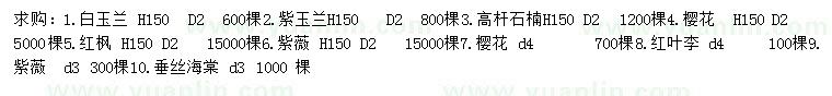 求購白玉蘭、紫玉蘭、高桿石楠等