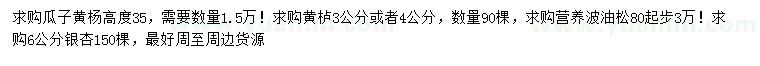 求購(gòu)瓜子黃楊、黃櫨、油松等