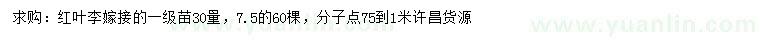 求購7.5公分紅葉李