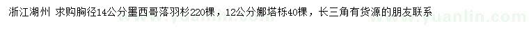 求購胸徑14公分墨西哥落羽杉、12公分娜塔櫟