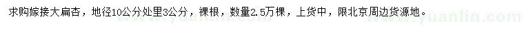 求購地徑10公分處里3公分嫁接大扁杏