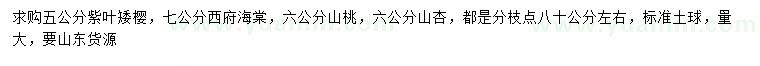 求購(gòu)紫葉矮櫻、西府海棠、山桃等