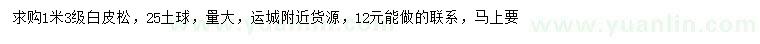 求購1米白皮松