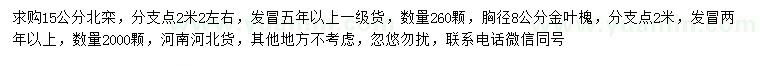 求購(gòu)15公分北欒、胸徑8公分金葉槐