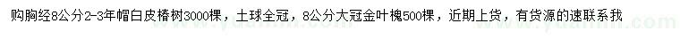 求購胸徑8公分白皮椿樹
