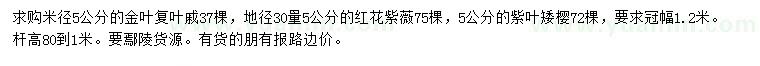 求購金葉復(fù)葉戚、紅花紫薇、紫葉矮櫻