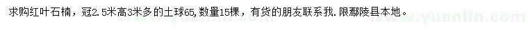 求購冠2.5米紅葉石楠