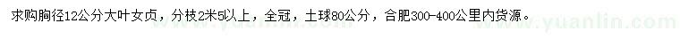 求購胸徑12公分大葉女貞