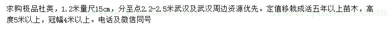 求購(gòu)1.2米量15公分杜英