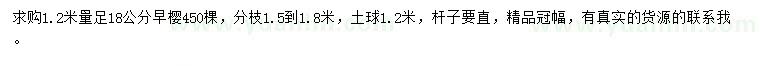 求購1.2米量足18公分早櫻