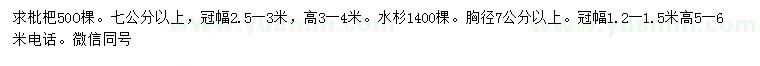 求購胸徑7公分以上枇杷、水杉