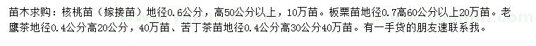 求購核桃苗、板栗苗、老鷹茶等