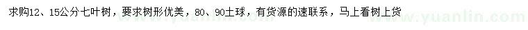 求購12、15公分七葉樹