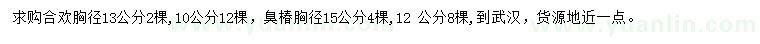 求購(gòu)胸徑10、13公分合歡、胸徑12、15公分臭椿