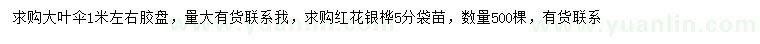 求購(gòu)1米左右大葉傘、5公分紅花銀樺