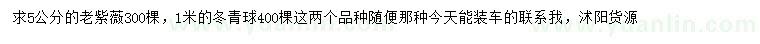 求購5公分老紫薇、1米冬青球