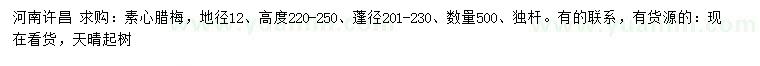 求購(gòu)地徑12公分素心臘梅