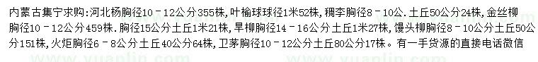 求購河北楊、葉榆球、稠李等