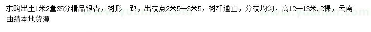 求購(gòu)1.2米量35公分精品銀杏